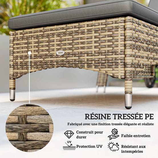 Maison Chic - Lot de 2 transats bains de soleil : matelas, têtière, inclinaison réglable roulettes + table basse verre trempé gris foncé - Image 7