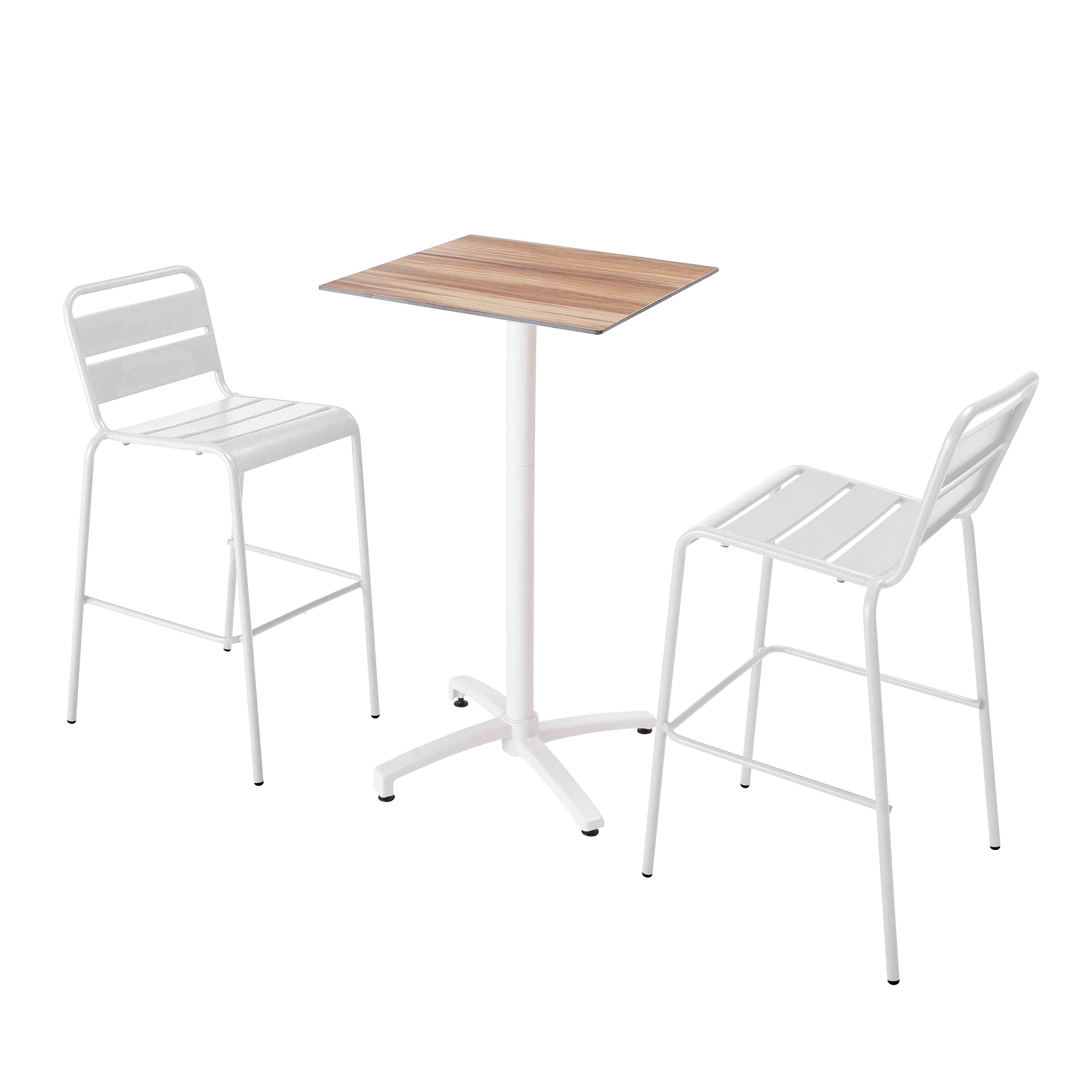 Oviala - Ensemble table haute stratifié chêne foncé et 2 chaises hautes blanc - Oviala - Image 1