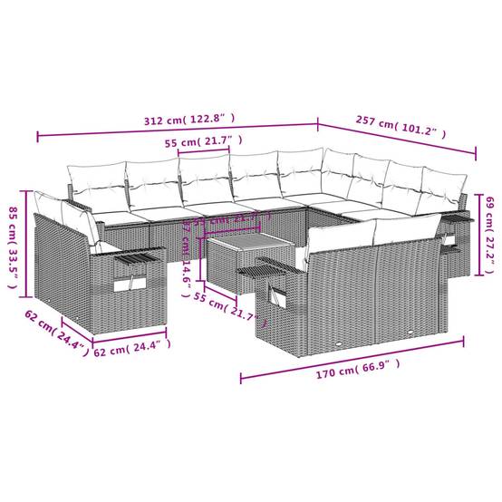 ComfortXL - Salon de Jardin Bas 12 Places en Résine Tressée Noire Modulable avec Tablettes d'Appoint Pliables – ComfortXL Outdoor Living - Image 9