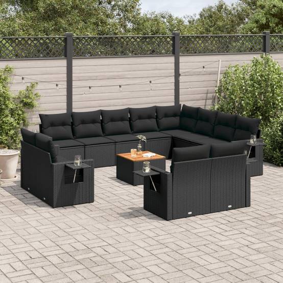 ComfortXL - Salon de Jardin Bas 12 Places en Résine Tressée Noire Modulable avec Tablettes d'Appoint Pliables – ComfortXL Outdoor Living - Image 1