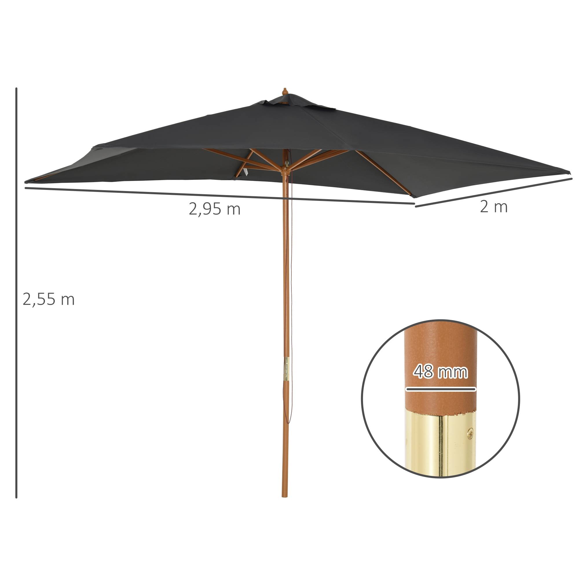 Parasol droit rectangulaire Parasol de jardin grande taille 3x2x2,5m gris foncé fr187 - Image 5