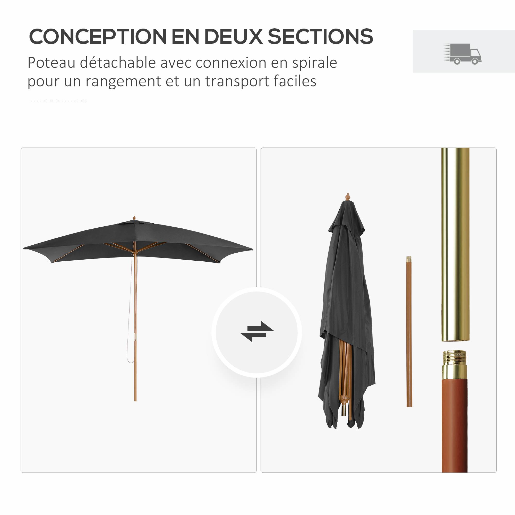 Parasol droit rectangulaire Parasol de jardin grande taille 3x2x2,5m gris foncé fr187 - Image 6