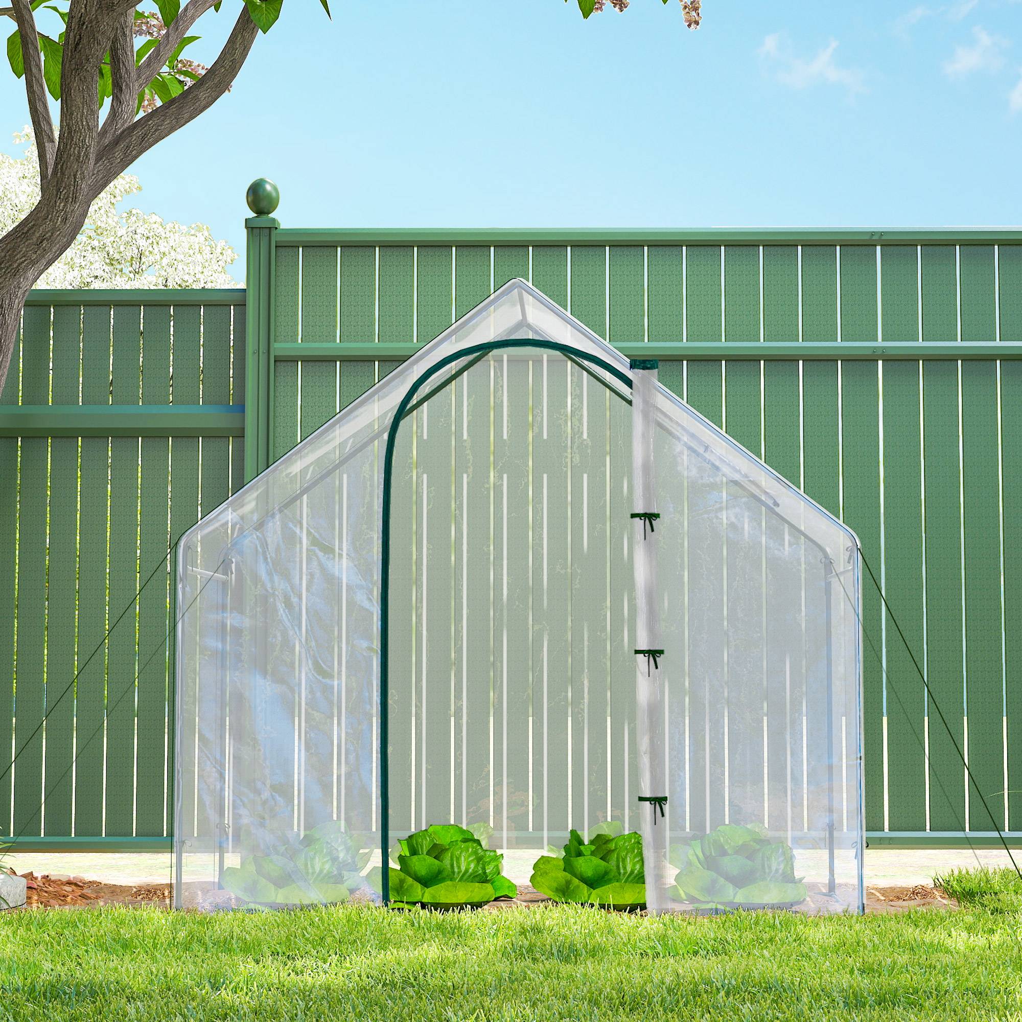Serre avec fenêtre, porte, structure en acier et bâche imperméable anti-UV, 180 x 100 x 168 cm, transparente - Image 9