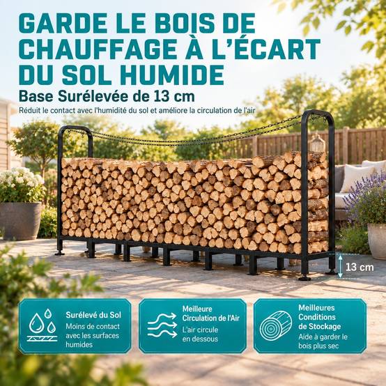Support de Rangement Bois Métal Antirouille Extérieur Ajustable - Image 4
