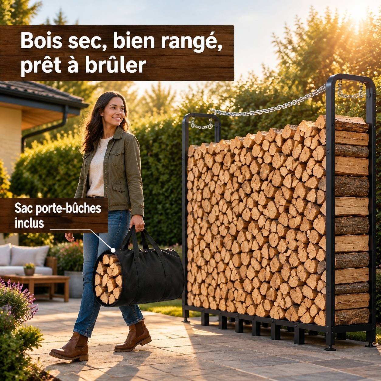 Support de Rangement Bois Métal Antirouille Extérieur Ajustable - Image 7