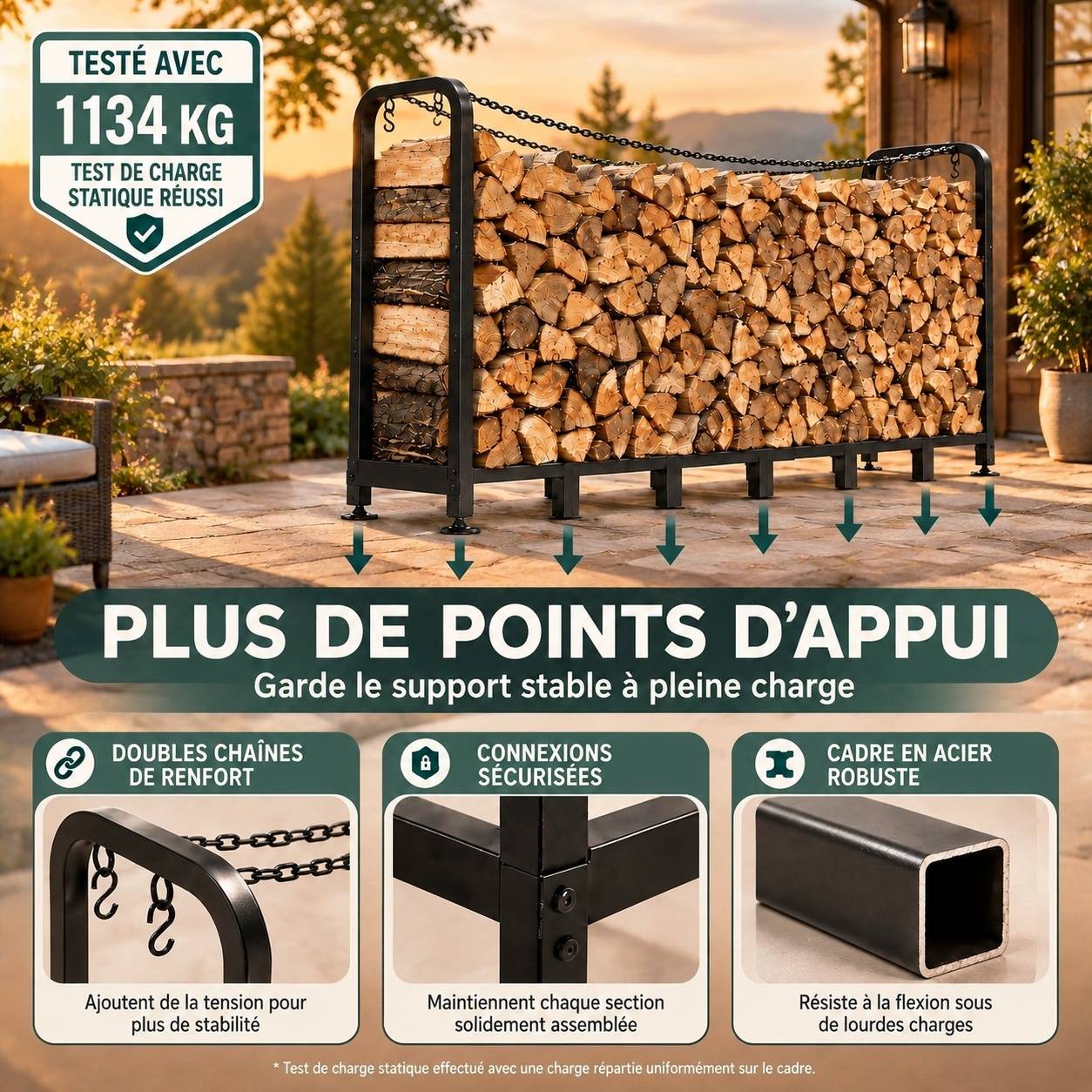 Support de Rangement Bois Métal Antirouille Extérieur Ajustable - Image 3