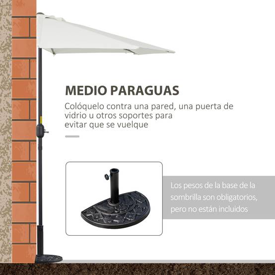 Parasol 269x138x236 cm, manivelle, forme semi-circulaire, polyester 180 g/m², terrasse patio piscine creme - Image 7