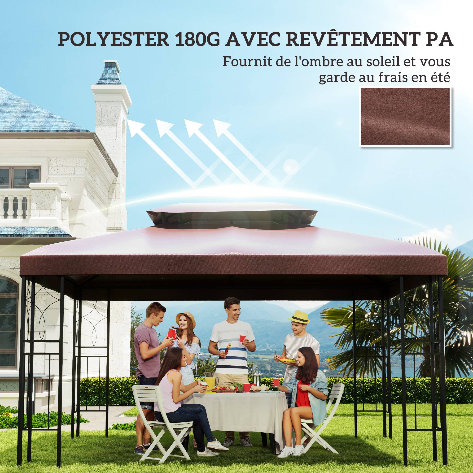 Homcom - Toile de Rechange pour Pavillon Tonnelle Tente 3x4m Haute Densité Imperméabilisé Polyester 180g/m² Chocolat - Outsunny - Image 7