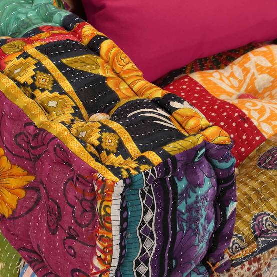 Pouf modulaire 4 places tissu coton multicolore 200 x 132 x 58 cm - PANGIVO - Image 6