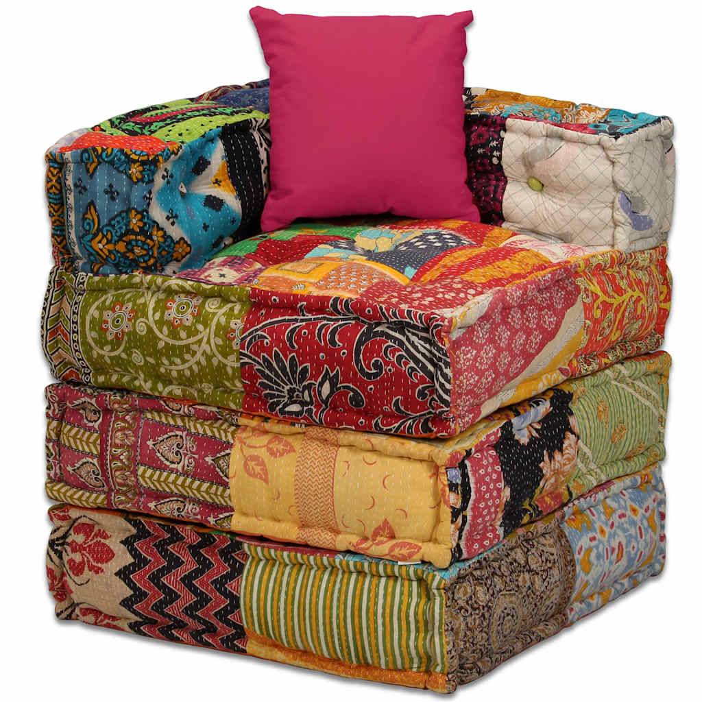 Pouf modulaire 4 places tissu coton multicolore 200 x 132 x 58 cm - PANGIVO - Image 10