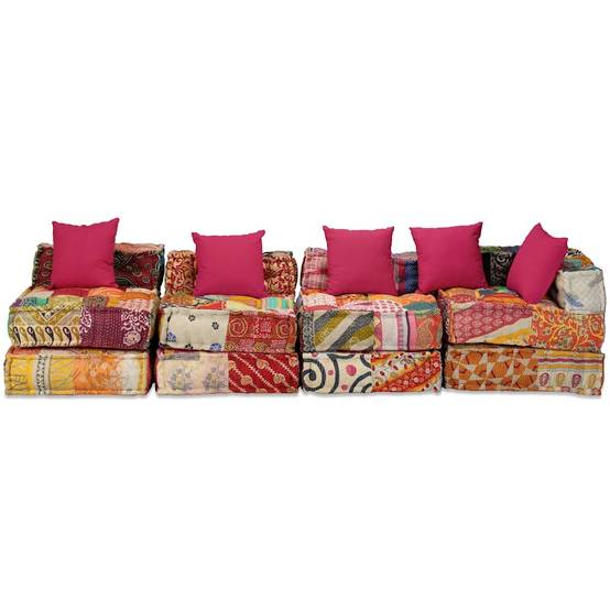 Pouf modulaire 4 places tissu coton multicolore 200 x 132 x 58 cm - PANGIVO - Image 2