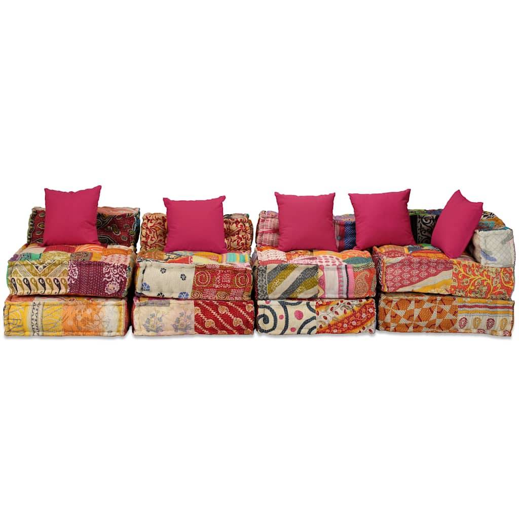 Pouf modulaire 4 places tissu coton multicolore 200 x 132 x 58 cm - PANGIVO - Image 2