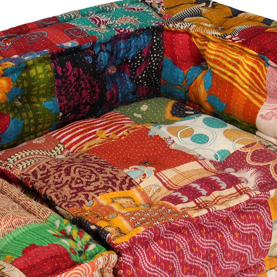 Pouf modulaire 4 places tissu coton multicolore 200 x 132 x 58 cm - PANGIVO - Image 8