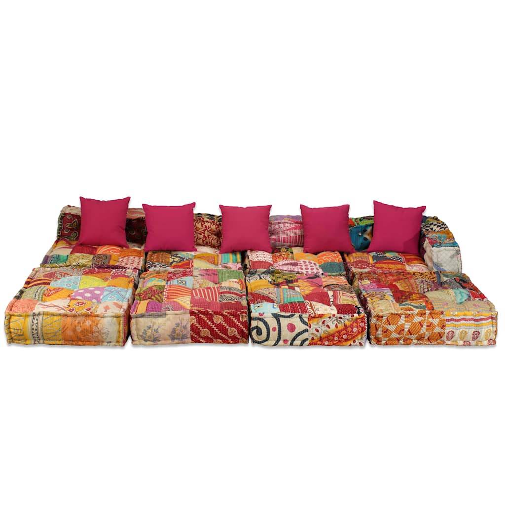 Pouf modulaire 4 places tissu coton multicolore 200 x 132 x 58 cm - PANGIVO - Image 3