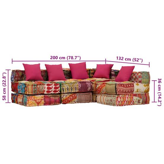 Pouf modulaire 4 places tissu coton multicolore 200 x 132 x 58 cm - PANGIVO - Image 9