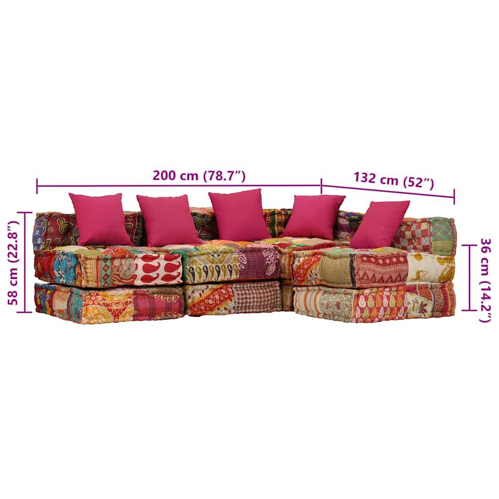 Pouf modulaire 4 places tissu coton multicolore 200 x 132 x 58 cm - PANGIVO - Image 9