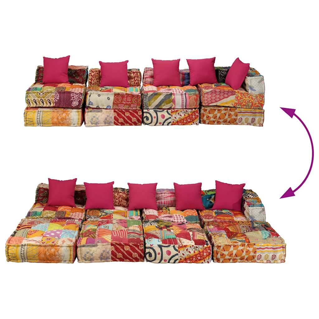 Pouf modulaire 4 places tissu coton multicolore 200 x 132 x 58 cm - PANGIVO - Image 5