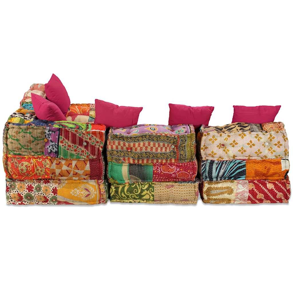 Pouf modulaire 4 places tissu coton multicolore 200 x 132 x 58 cm - PANGIVO - Image 4
