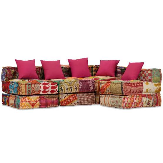 Pouf modulaire 4 places tissu coton multicolore 200 x 132 x 58 cm - PANGIVO - Image 1
