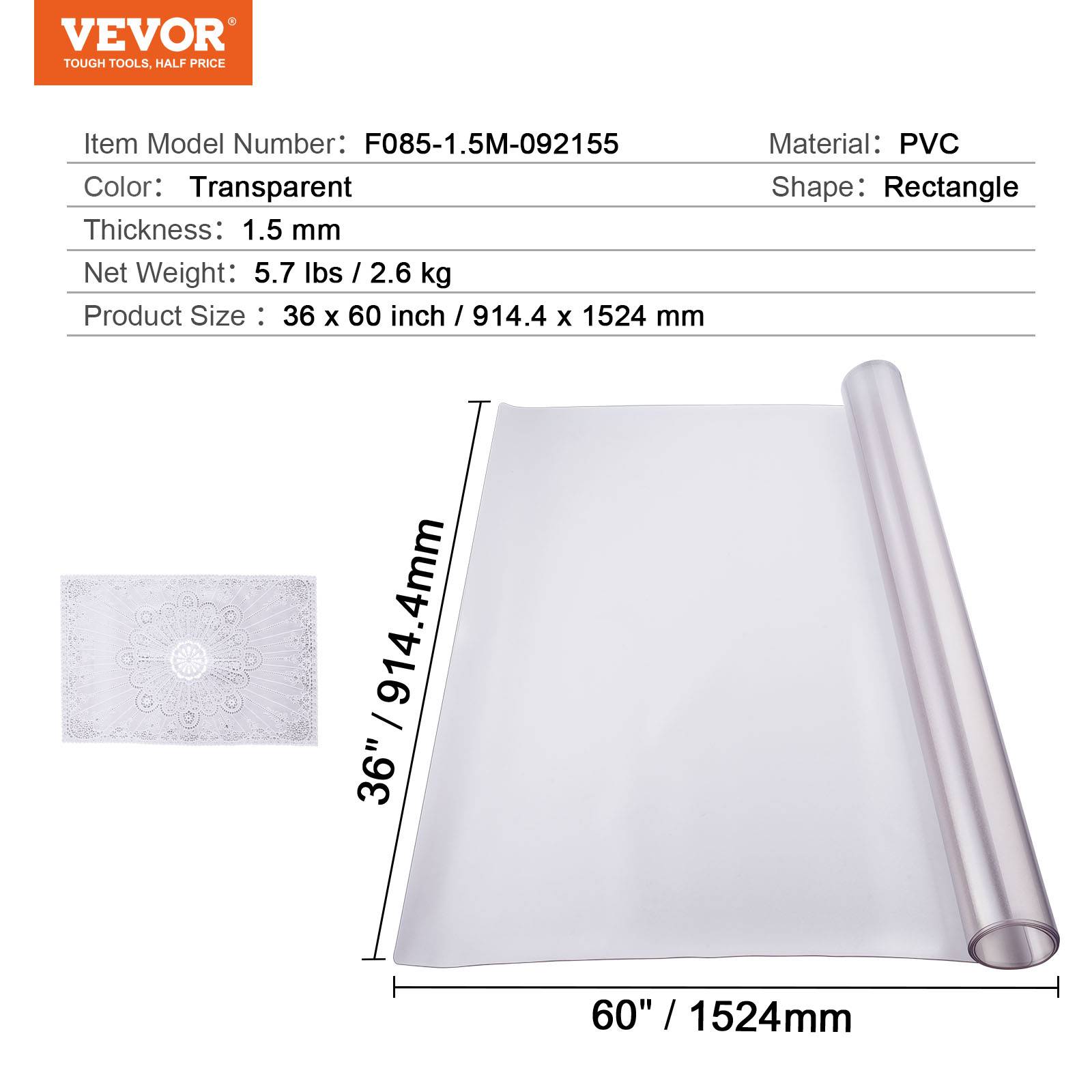 Vevor - VEVOR Protecteur bureau givré, 36x60", 1.5mm, PVC, rectangulaire, imperméable, table. - Image 7