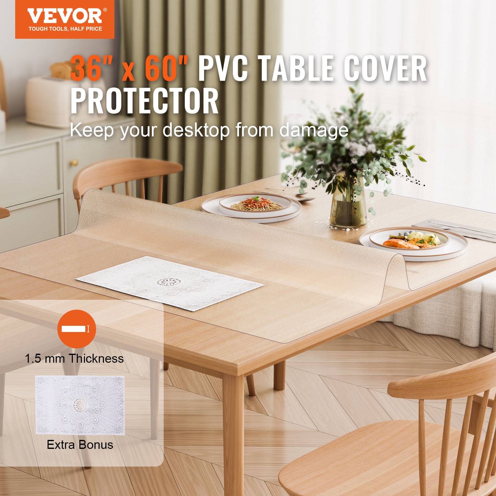 Vevor - VEVOR Protecteur bureau givré, 36x60", 1.5mm, PVC, rectangulaire, imperméable, table. - Image 2