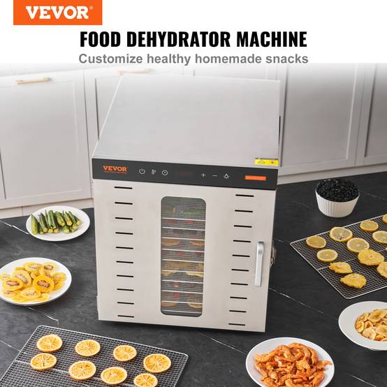 VEVOR Déshydrateur Alimentaire 10 Plateaux Inox 1 kW, Température Réglable 30-90°C, Minuterie 48 h. - Image 2