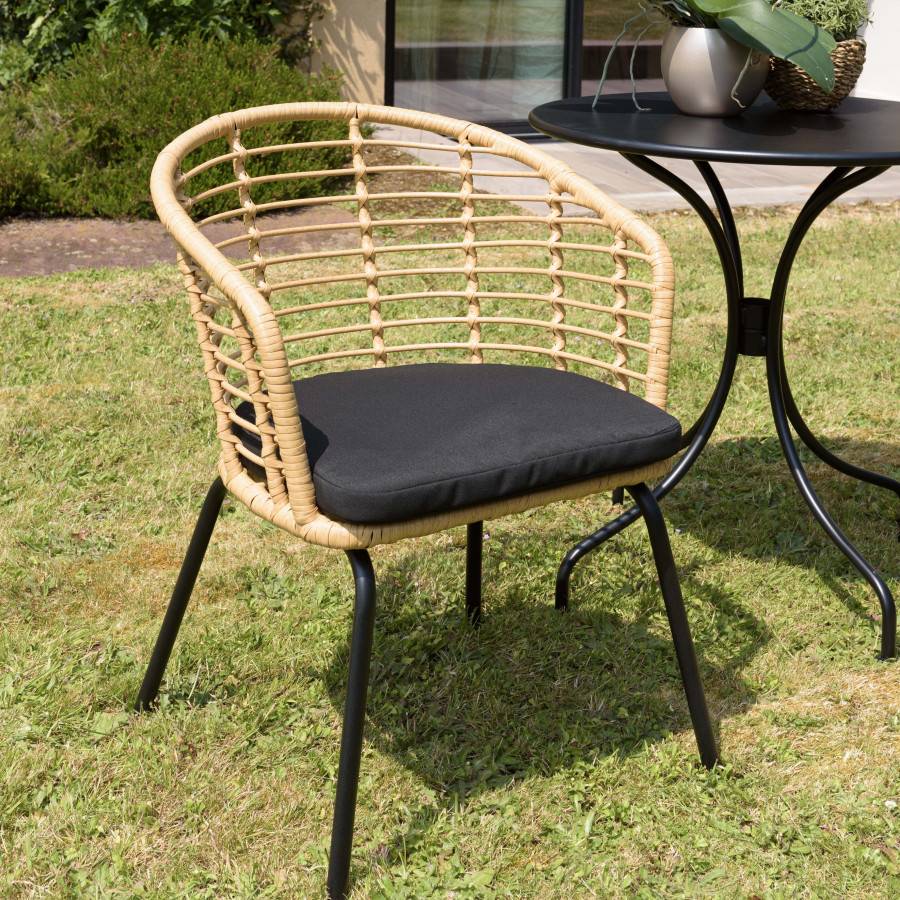 Macabane - MALO - SALON DE JARDIN 6 PERS. - 1 table rectangulaire 180x100cm et 6 fauteuils beiges et noirs - Image 9
