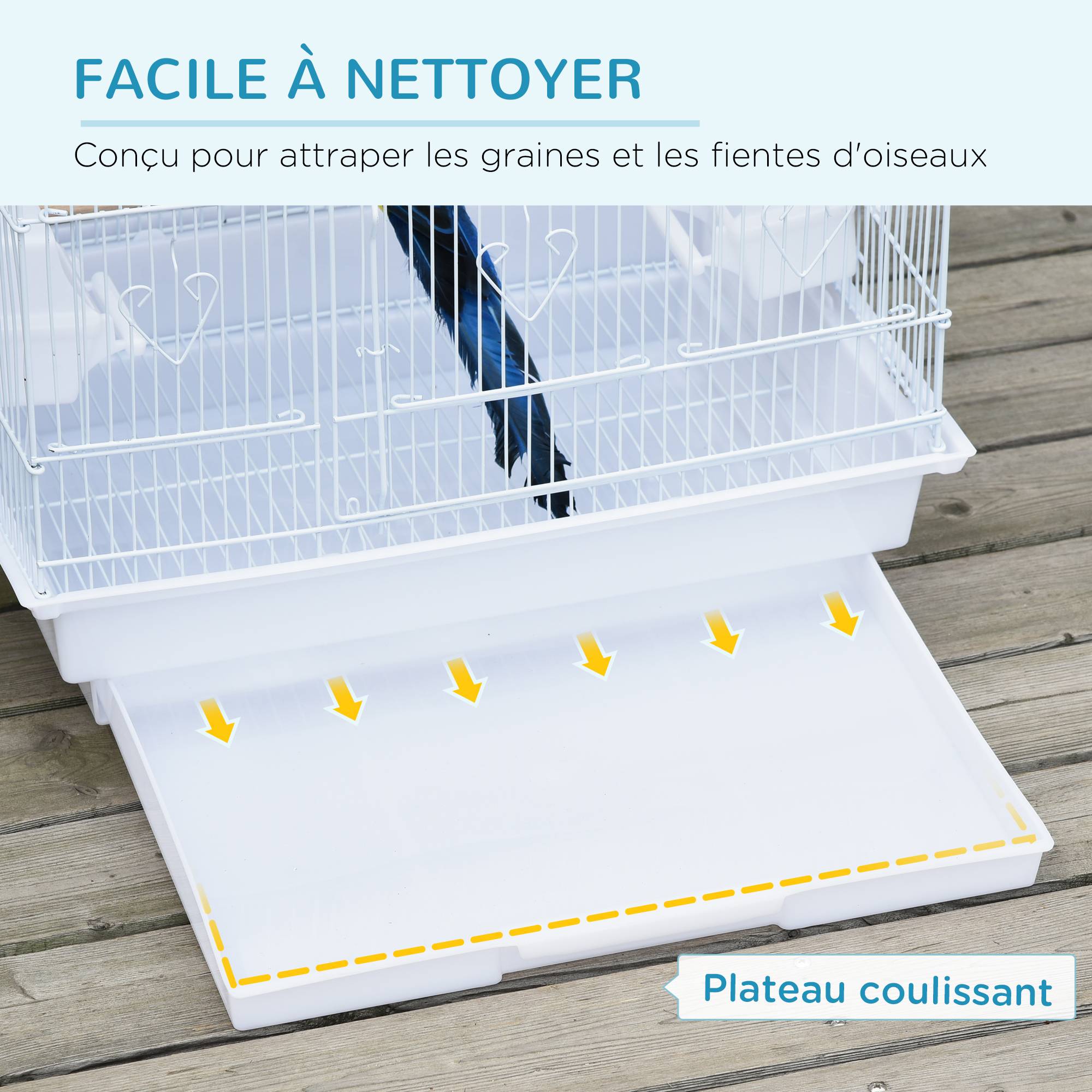 Sans Marque - Cage à oiseaux volière avec mangeoires perchoirs plateau excrément amovible cage pour canaris perruches perroquets 46,5 x 35,5 x 92 cm blanc - Image 7