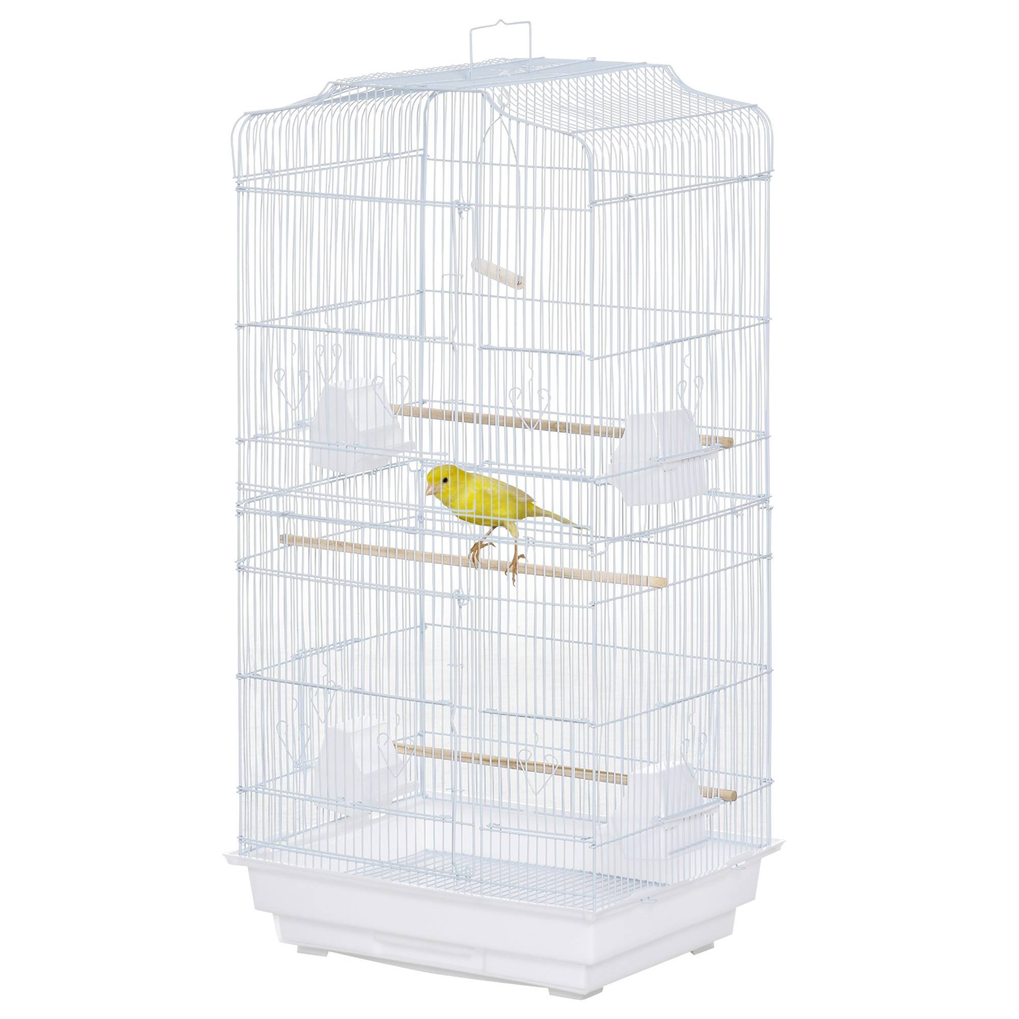 Sans Marque - Cage à oiseaux volière avec mangeoires perchoirs plateau excrément amovible cage pour canaris perruches perroquets 46,5 x 35,5 x 92 cm blanc - Image 2