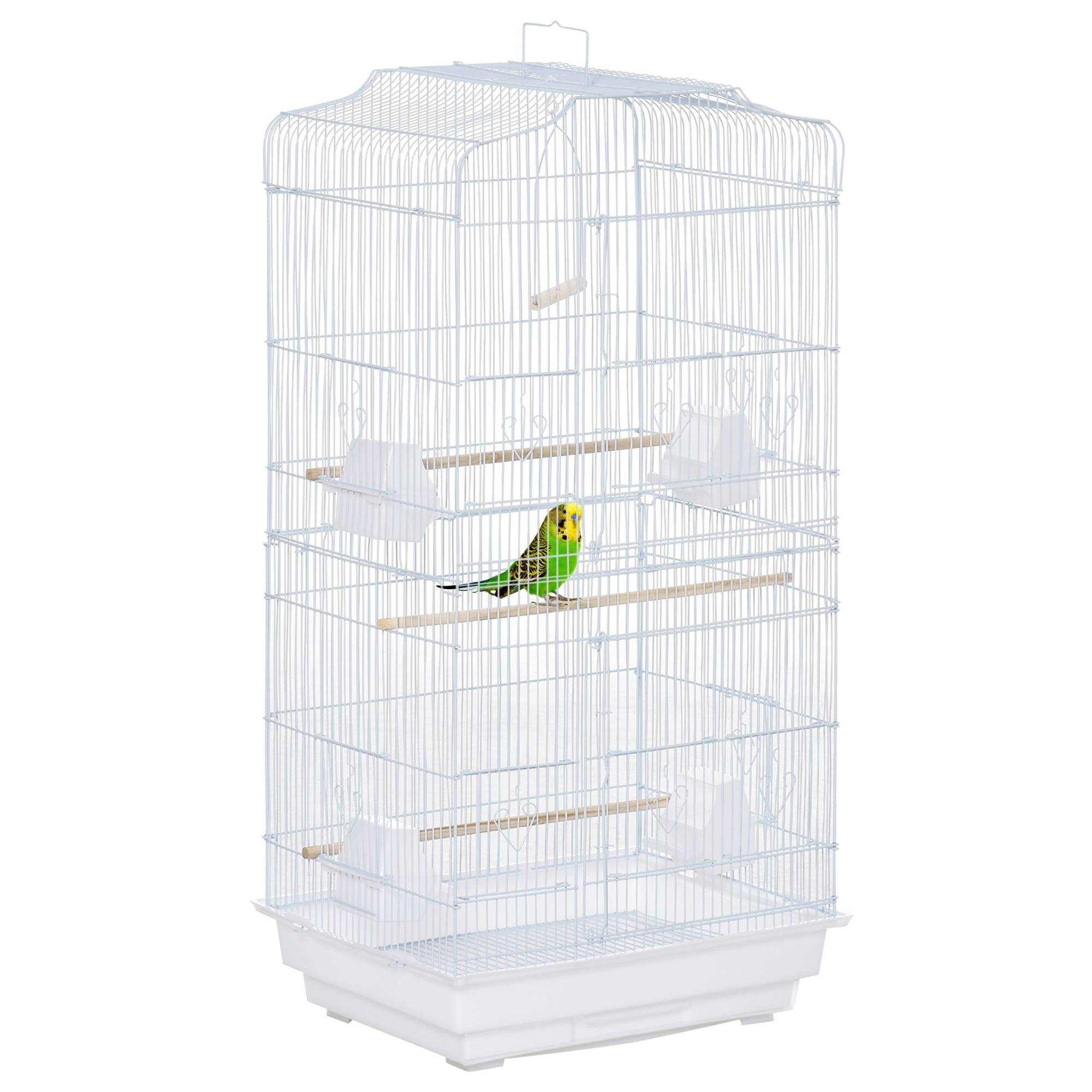 Sans Marque - Cage à oiseaux volière avec mangeoires perchoirs plateau excrément amovible cage pour canaris perruches perroquets 46,5 x 35,5 x 92 cm blanc