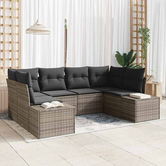 Salon de Jardin 6 Places en Résine Tressée Modulable avec Coussins pour Extérieur Gris – ComfortXL Outdoor Living - Image 1