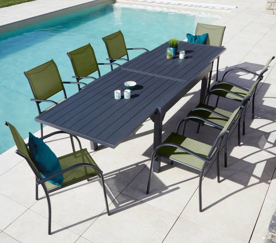 Ensemble table et chaises de jardin 8 places vert sauge HONFLEUR XL BEZIERS - Image 1