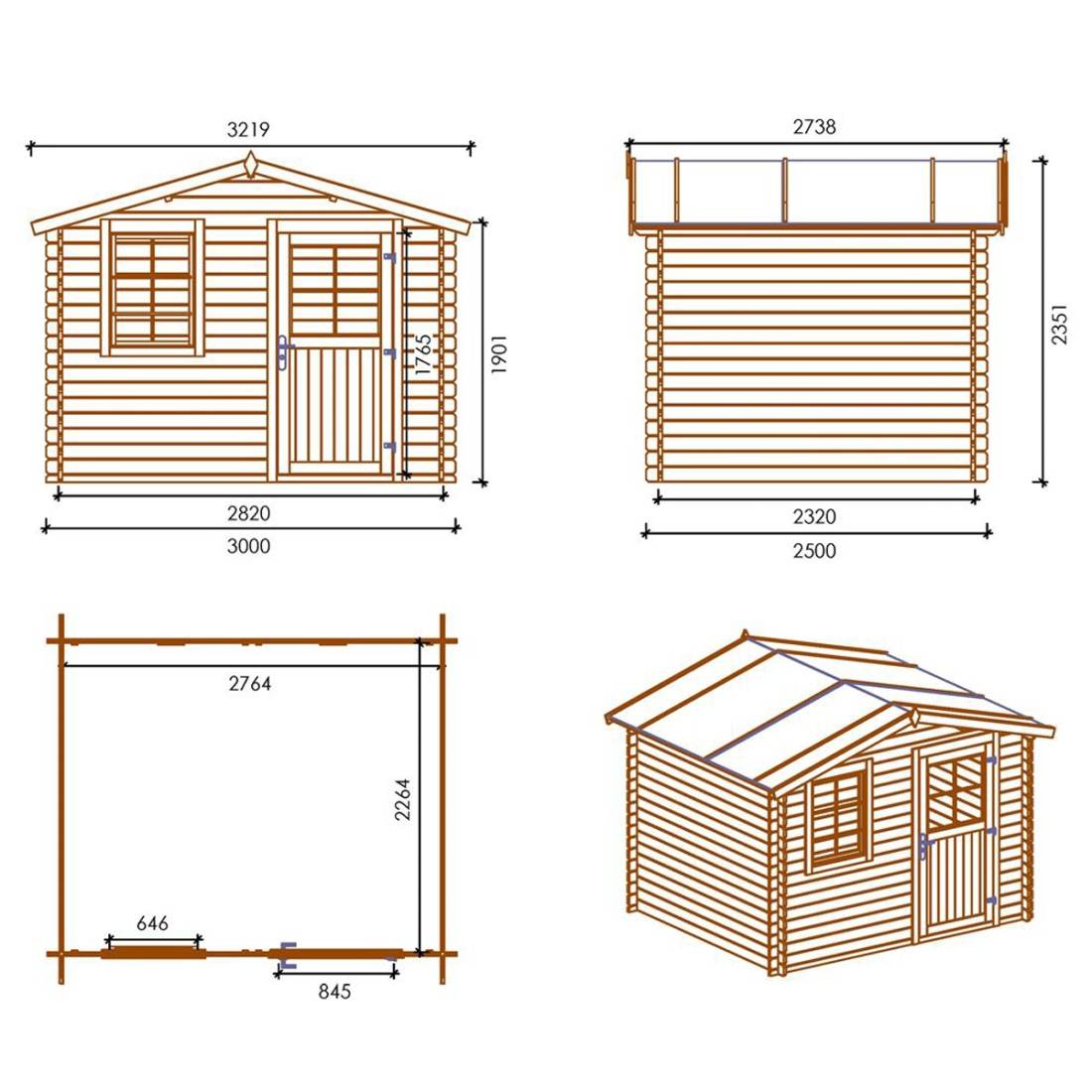 Altanka - Abri de jardin en bois - 7.5m2 - 3x2.5m - Ep. 28mm - Couleur: naturel - DOM469 - ALTANKA - Image 4