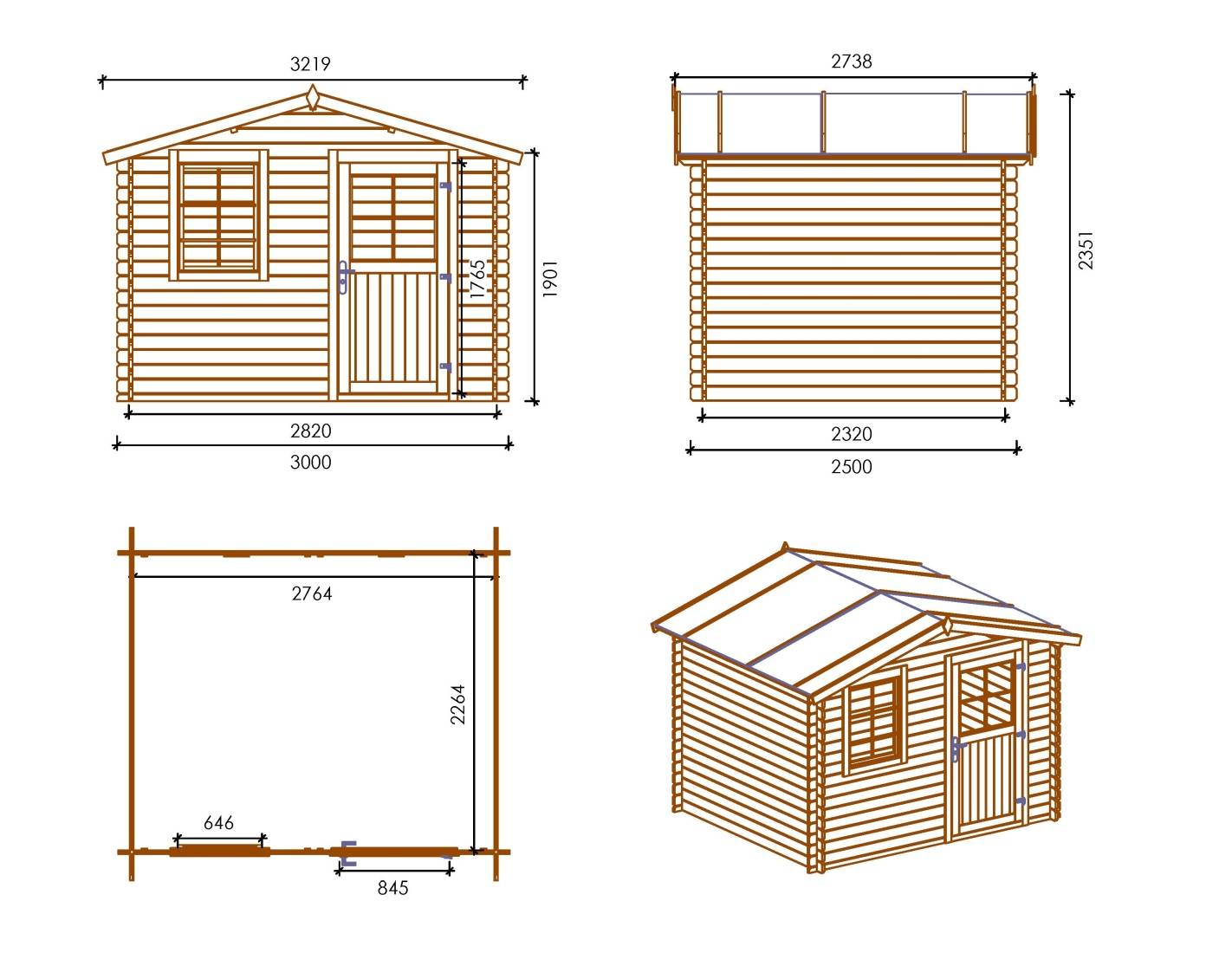 Altanka - Abri de jardin en bois - 7.5m2 - 3x2.5m - Ep. 28mm - Couleur: naturel - DOM469 - ALTANKA - Image 3