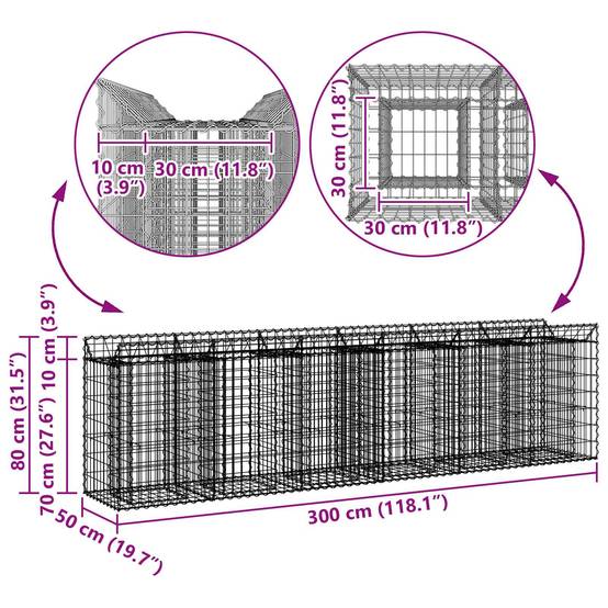 PANGIVO - Lit surélevé gabion acier argenté 300 x 50 x 80 cm - PANGIVO - Image 9