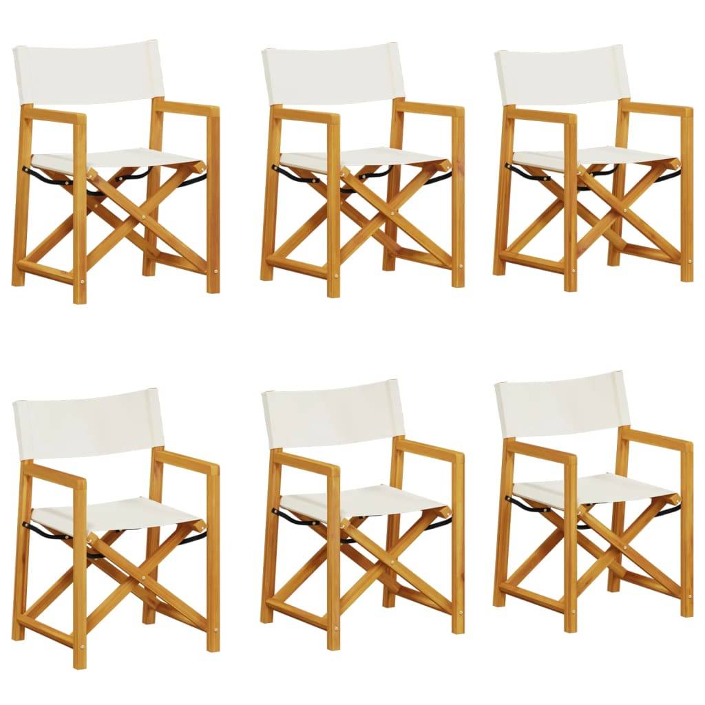 Lot de 6 chaises de jardin bois d'acacia et tissu blanc crème 54 x 53.5 x 85.5 cm - PANGIVO - Image 2