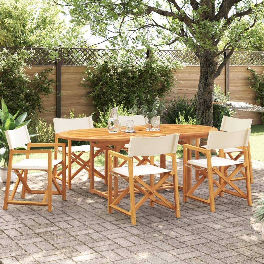 Lot de 6 chaises de jardin bois d'acacia et tissu blanc crème 54 x 53.5 x 85.5 cm - PANGIVO - Image 1