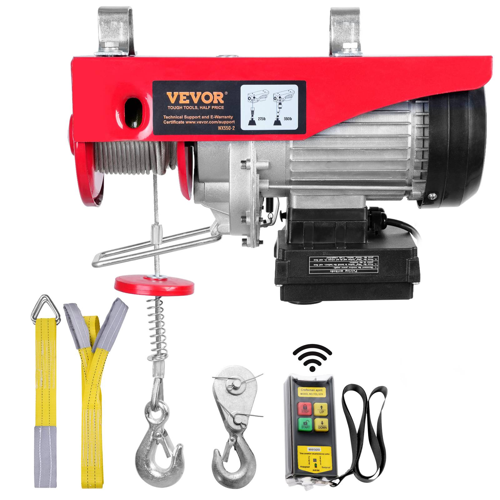 VEVOR Treuil électrique 250kg, télécommande sans fil, 510W, câble 12m, pour garage et entrepôt. - Image 1