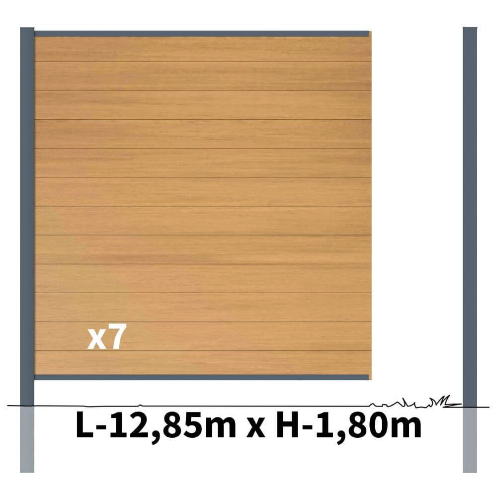 Kit Clôture Bois Composite Cèdre 12,85x1,8m CRUZ - Poteaux en Aluminium Gris - Brise Vue - Palissade - Image 2