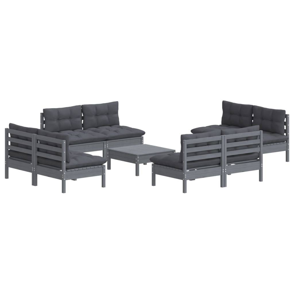 Helloshop26 - Salon de jardin meuble d'extérieur ensemble de mobilier 9 pièces avec coussins anthracite bois de pin - Image 1