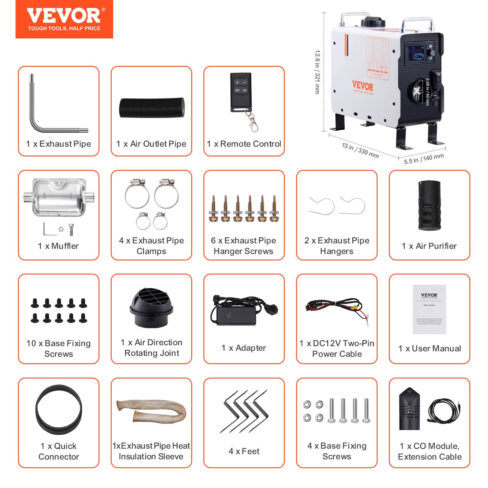 Vevor - VEVOR Chauffage diesel 2kW 12/24V, contrôle Bluetooth, télécommande, écran, alarme CO, portable, chauffage rapide. - Image 7