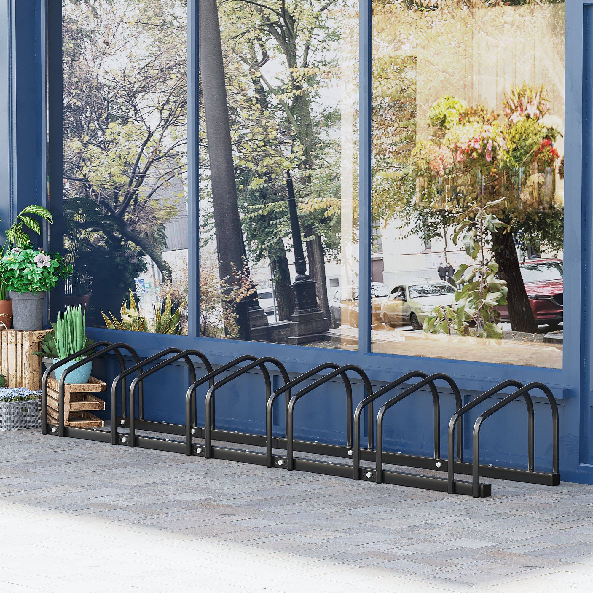 Support noir en acier 6 vélos fixation sol ou murale 179 x 33 x 27 cm garage rangement grande capacité - Image 3