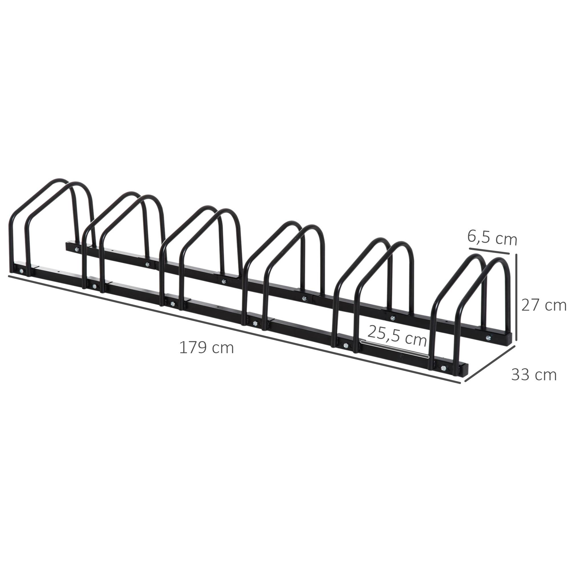 Support noir en acier 6 vélos fixation sol ou murale 179 x 33 x 27 cm garage rangement grande capacité - Image 5