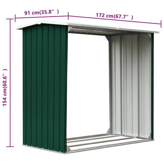 Abri à bûches Acier Galvanisé pour Jardin Stockage Bois 172x91x154 cm Vert - ComfortXL Outdoor Living - Image 6
