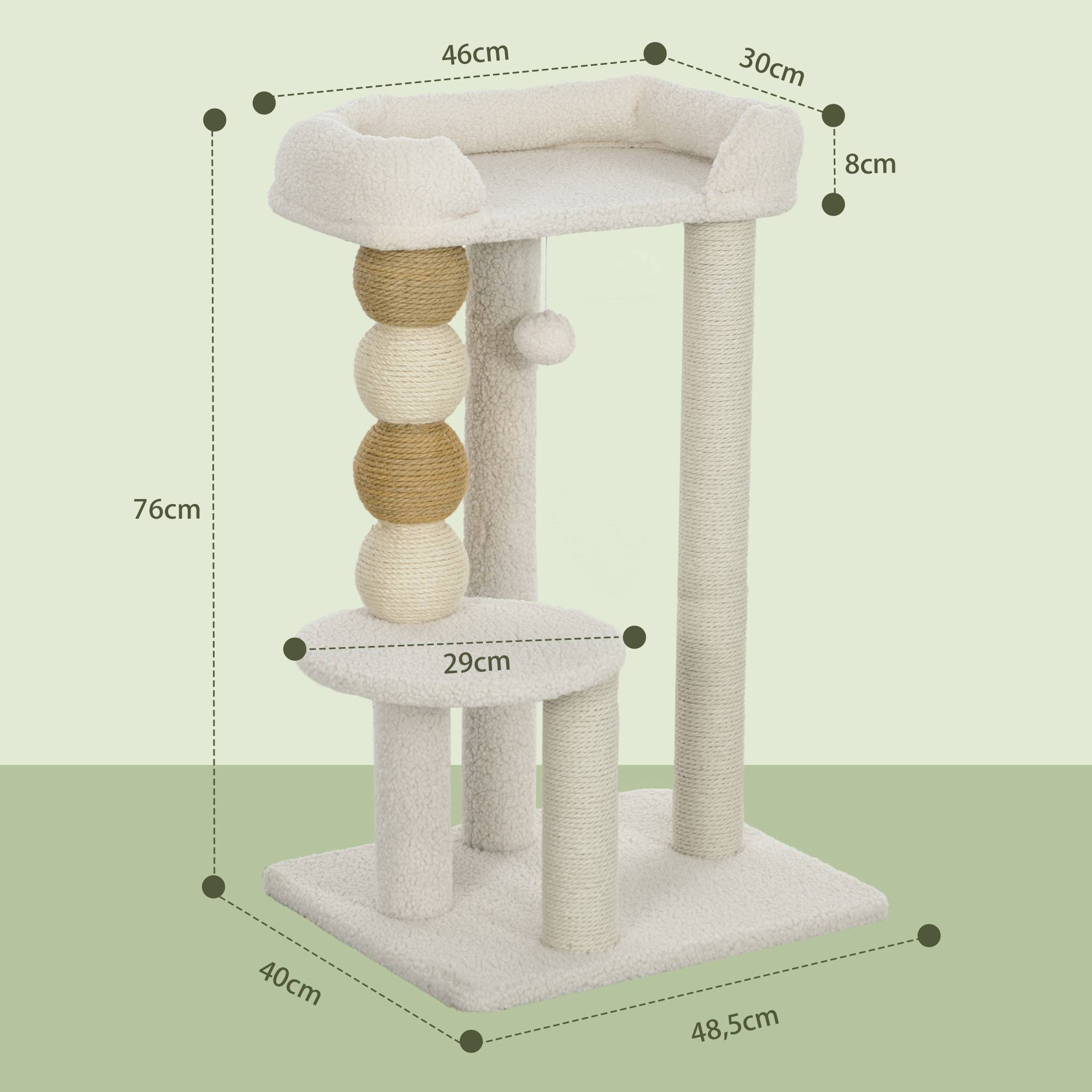 Sans Marque - Arbre à chat beige 76 cm en sherpa avec plateformes, balle suspendue et poteau en jute, accessoire design sobre pour intérieur pratique et doux - Image 5