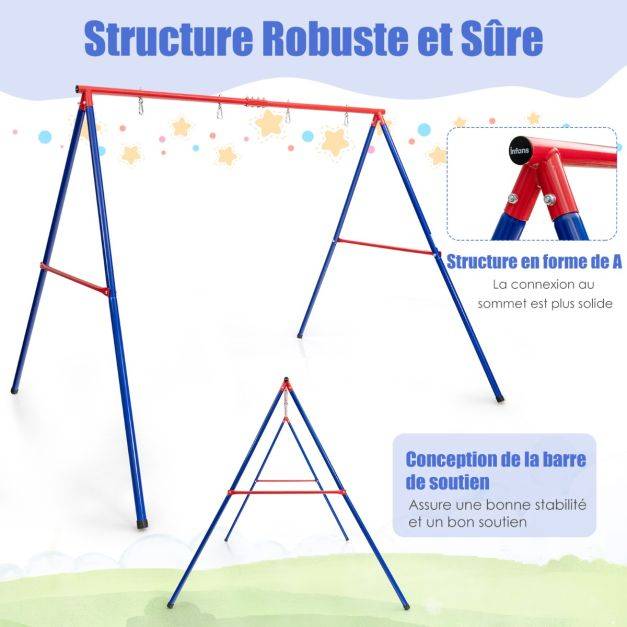 Helloshop26 - Portique de balançoire en métal avec structure en a support de balançoire en acier avec tapis antidérapant charge 250 kg 260 x 182 x 182 cm - Image 4