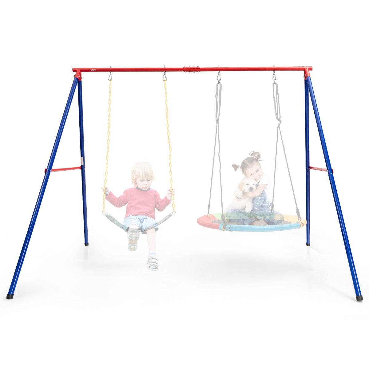 Helloshop26 - Portique de balançoire en métal avec structure en a support de balançoire en acier avec tapis antidérapant charge 250 kg 260 x 182 x 182 cm - Image 1