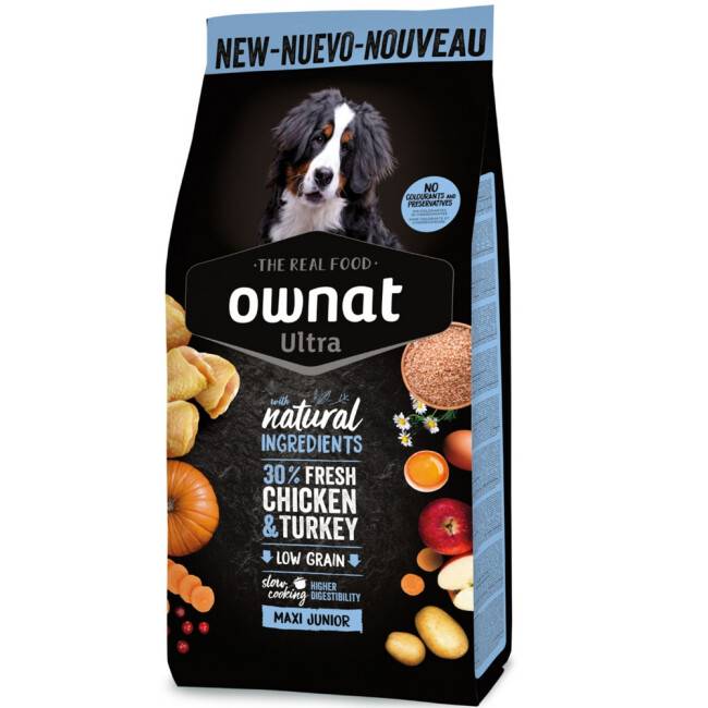 Croquettes Ownat Ultra Maxi Junior pour chiot de grande race Sac 12 kg
