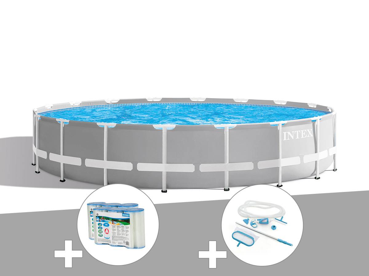Kit piscine tubulaire Intex Prism Frame ronde 6,10 x 1,32 m + 6 cartouches de filtration + Kit d'entretien - Image 2