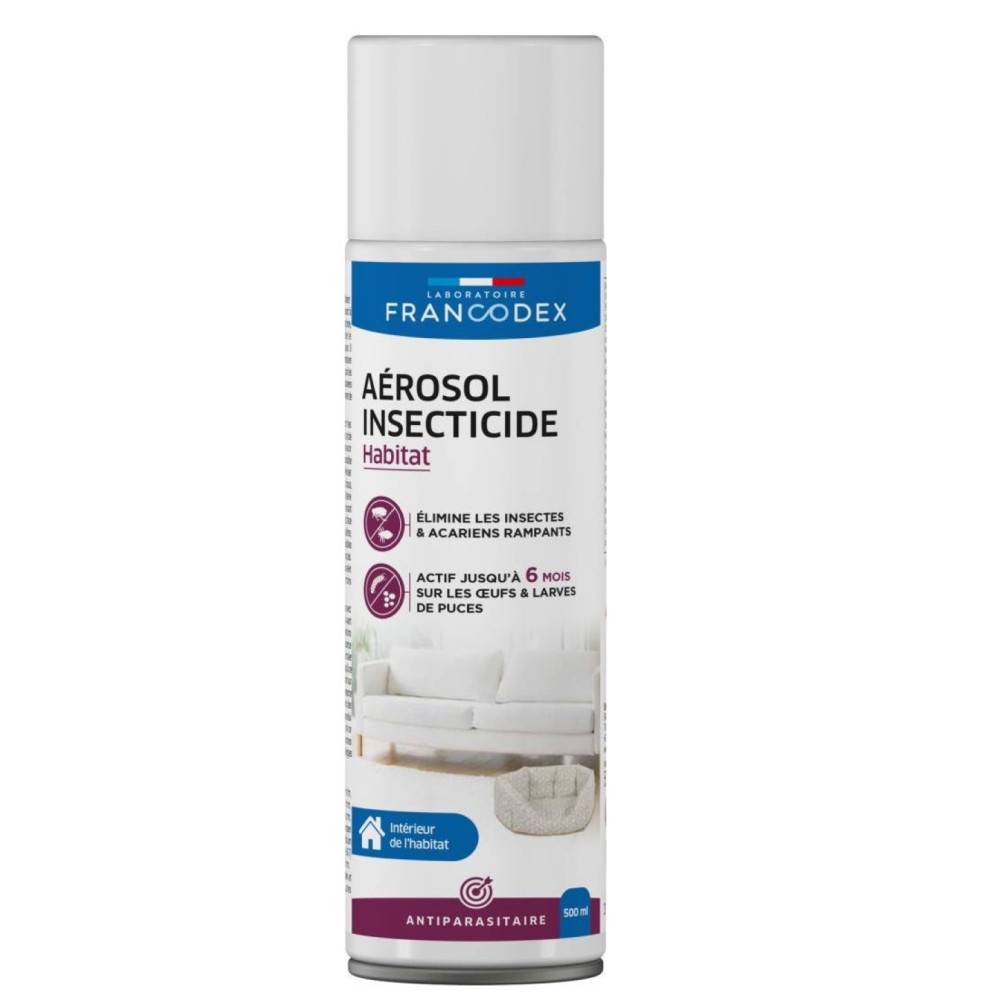 Francodex - Aérosol insecticide habitat contre puces et acariens, 500 ml - Francodex - Image 1